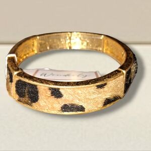 NWT Leopard faux Fur Stretch Bracelet by Wonderly Elegant Goldtone